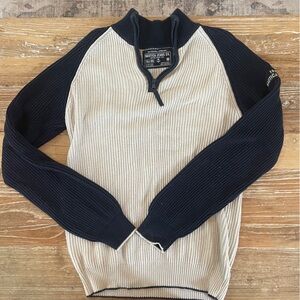 Nautica Men's Quarter Zip Sweater - Navy and Cream
